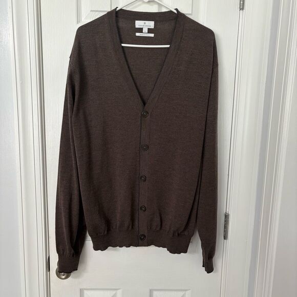 Toscano Firenze 100% Merino Wool Cardigan Sweater Brown Men’s XL Made in Italy - Picture 1 of 10